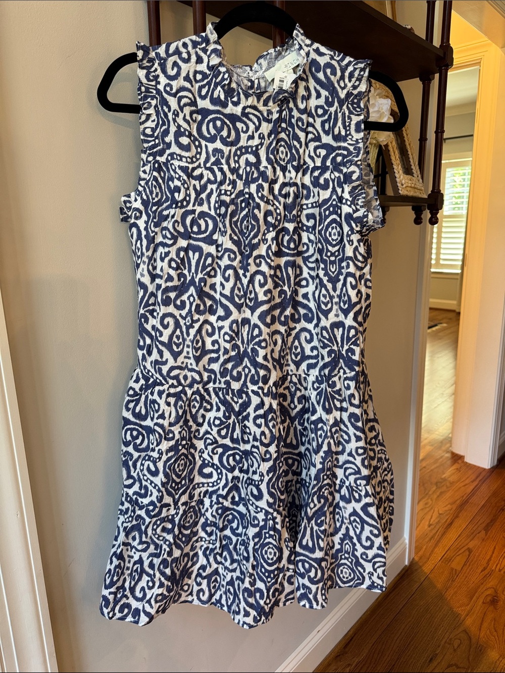 Pinch Navy and White Sleeveless Patterned Mini Dress